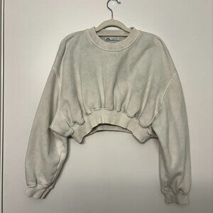 Zara Cropped Off White Balloon Sweatshirt